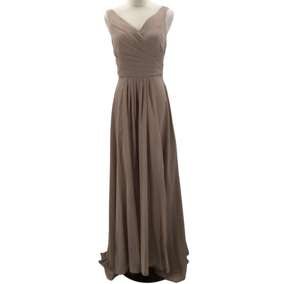 FORMAL PARTY 4 S tan vneck corset lace up pleated bridesmaid maxi dress NEW B91 - Picture 1 of 8